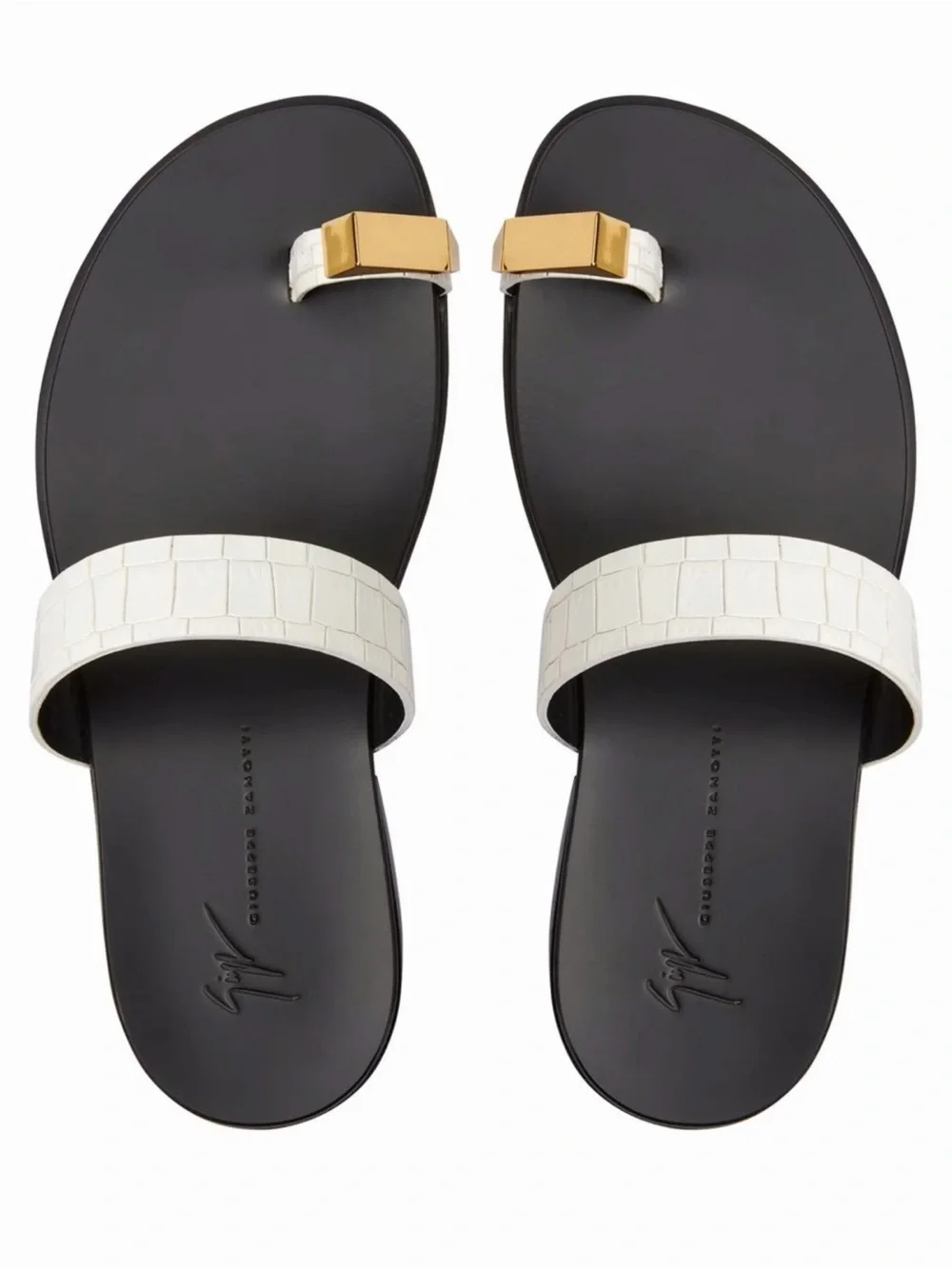 Giuseppe Zanotti White Croc-Embossed Toe-Ring Slide with 